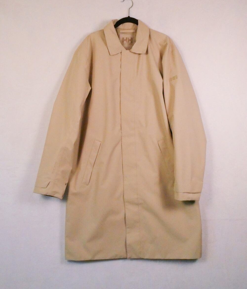 Helly Hansen Khaki Rain Coat Size L Collared DWR Fully Lined Snap Zipper Front